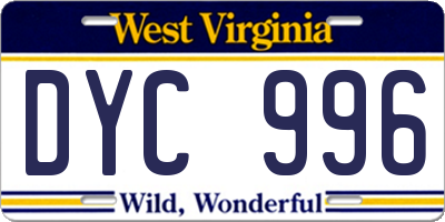 WV license plate DYC996