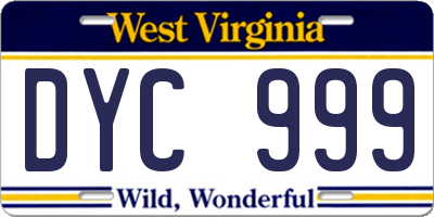 WV license plate DYC999