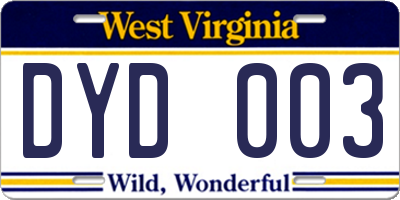 WV license plate DYD003