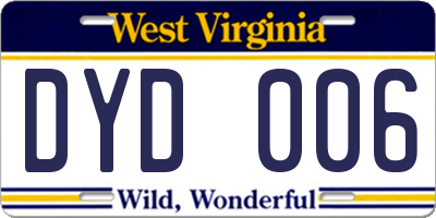 WV license plate DYD006