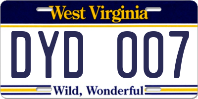 WV license plate DYD007