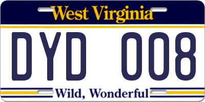 WV license plate DYD008