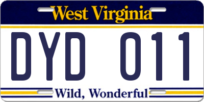 WV license plate DYD011