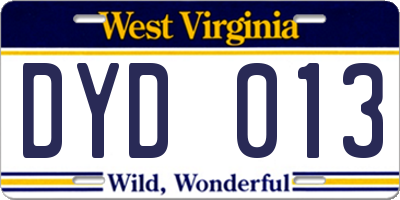 WV license plate DYD013