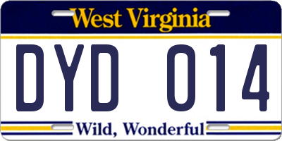 WV license plate DYD014