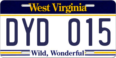 WV license plate DYD015