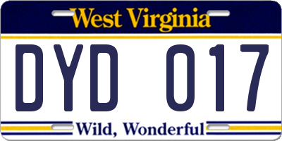 WV license plate DYD017