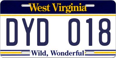 WV license plate DYD018