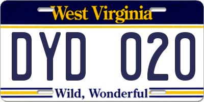 WV license plate DYD020