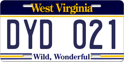 WV license plate DYD021