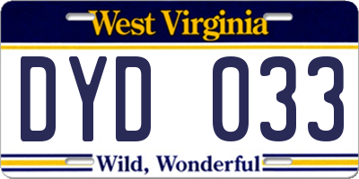 WV license plate DYD033