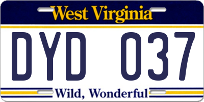WV license plate DYD037