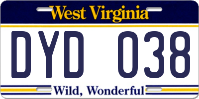 WV license plate DYD038