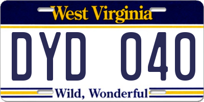 WV license plate DYD040