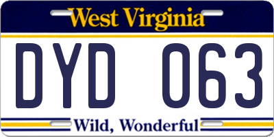 WV license plate DYD063