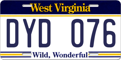 WV license plate DYD076