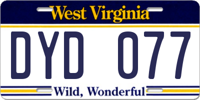 WV license plate DYD077