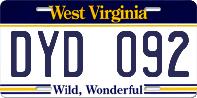 WV license plate DYD092