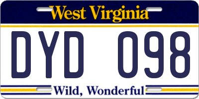WV license plate DYD098