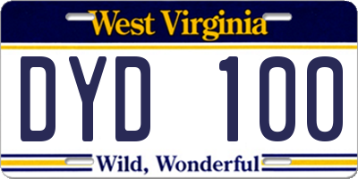 WV license plate DYD100