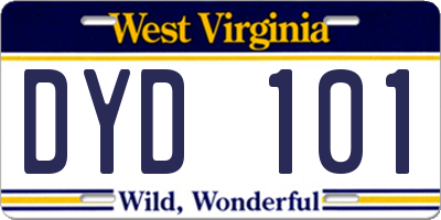 WV license plate DYD101