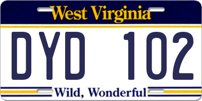 WV license plate DYD102