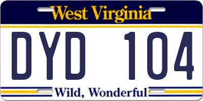 WV license plate DYD104