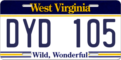 WV license plate DYD105