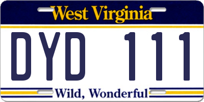 WV license plate DYD111