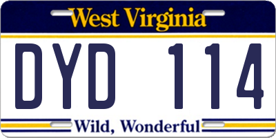 WV license plate DYD114