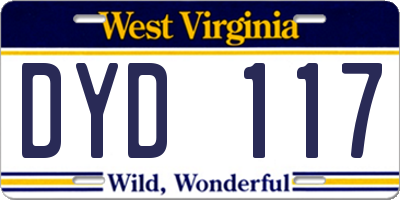 WV license plate DYD117