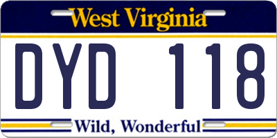 WV license plate DYD118