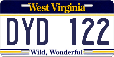 WV license plate DYD122