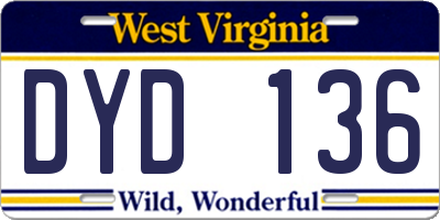 WV license plate DYD136