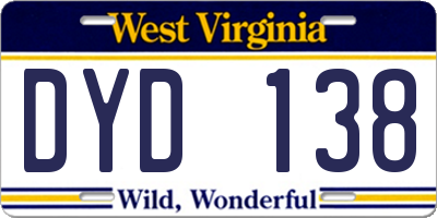 WV license plate DYD138