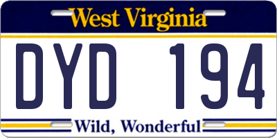 WV license plate DYD194