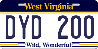 WV license plate DYD200