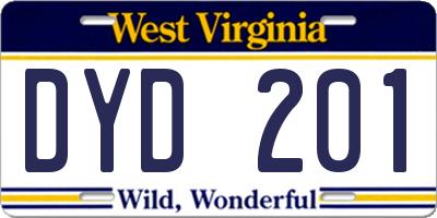 WV license plate DYD201