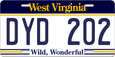 WV license plate DYD202