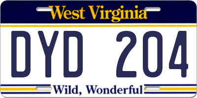 WV license plate DYD204