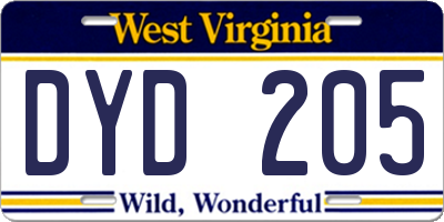 WV license plate DYD205