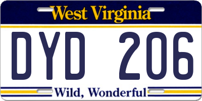 WV license plate DYD206