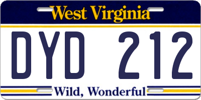WV license plate DYD212