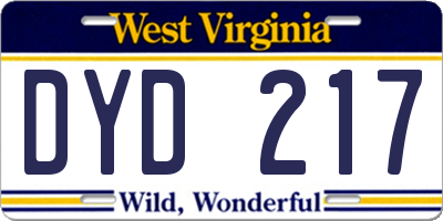 WV license plate DYD217