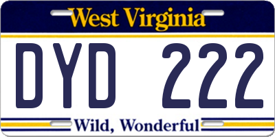 WV license plate DYD222