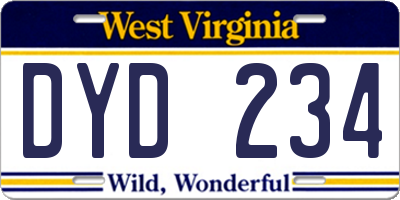 WV license plate DYD234