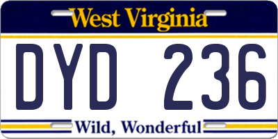 WV license plate DYD236