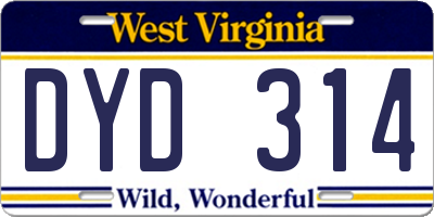 WV license plate DYD314