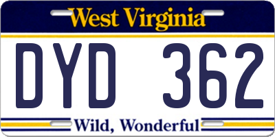 WV license plate DYD362
