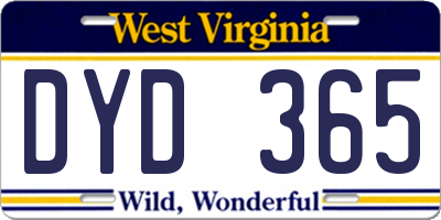 WV license plate DYD365